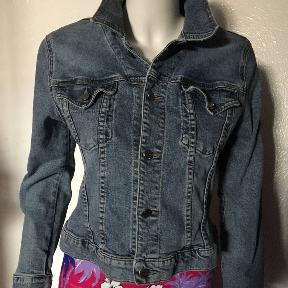 Nine Planet Denim Bolero Trucker Retro Blue Jean Jacket Button Up Small Womens